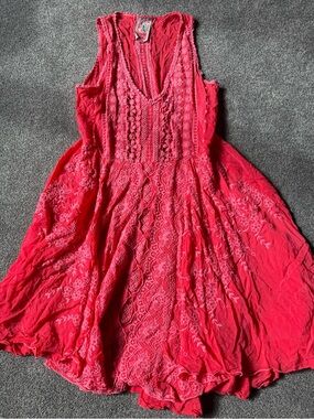 Johnny Was Coral Embroidered Dress